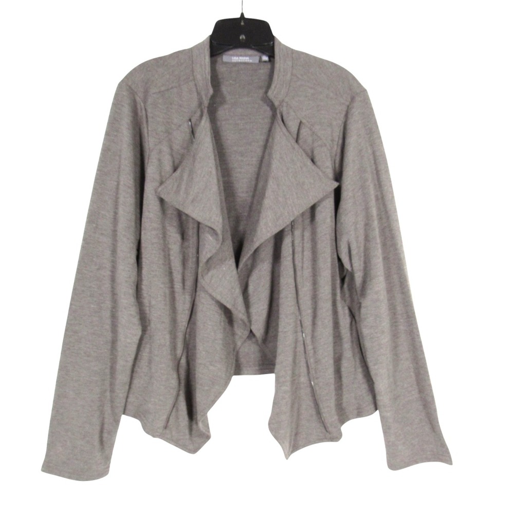 LISA RINNA Heather Gray OPEN FRONT Faux Zippers POCKETS Draped Cardigan Top XL